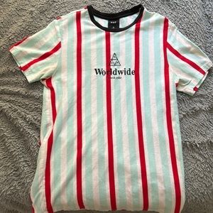 HUF men’s medium red, white and mint striped tshirt